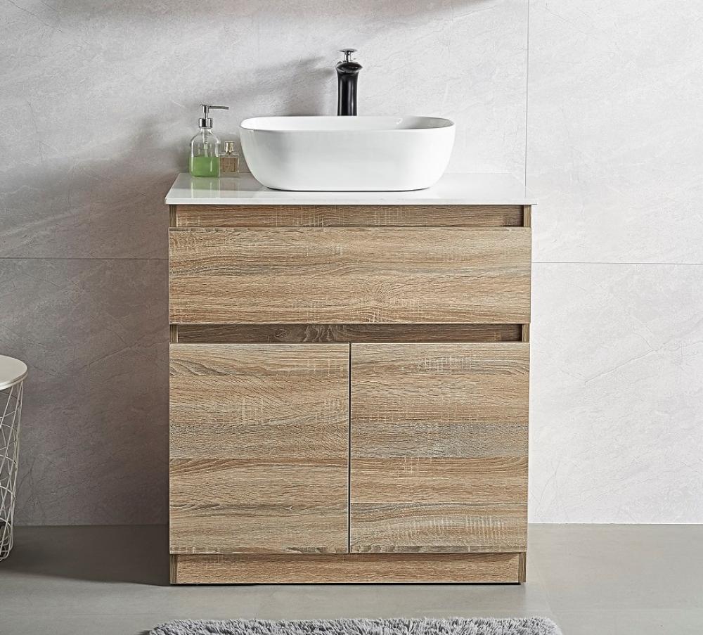 Original Oak Free Standing 900mm Vanity with White Marble Slab / Counter Top