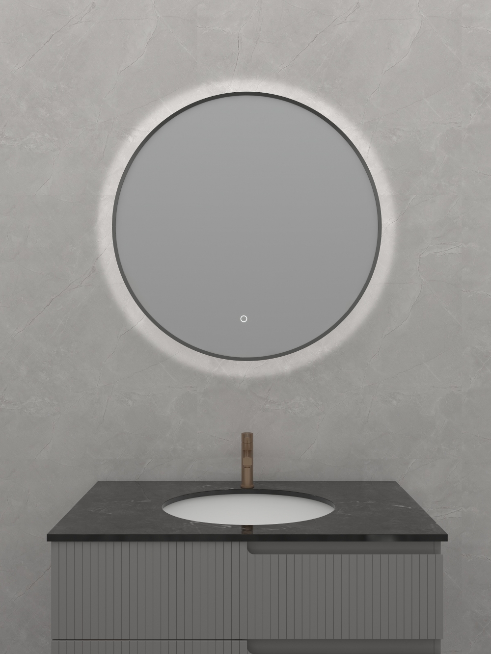 Φ800mm Black Aluminum Framed LED Mirror