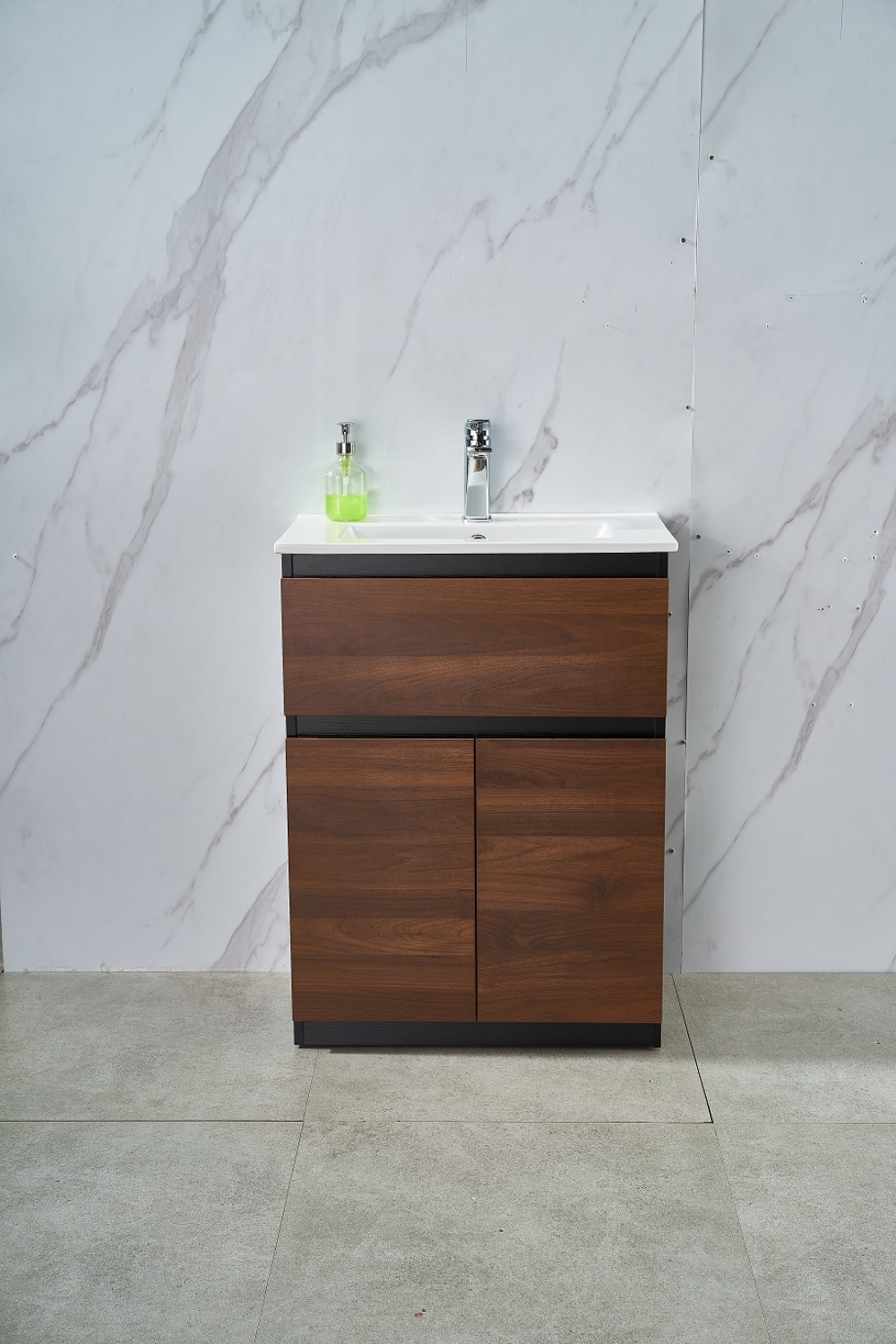 Walnut Free Standing 600W*360D*820H Vanity with Single Basin