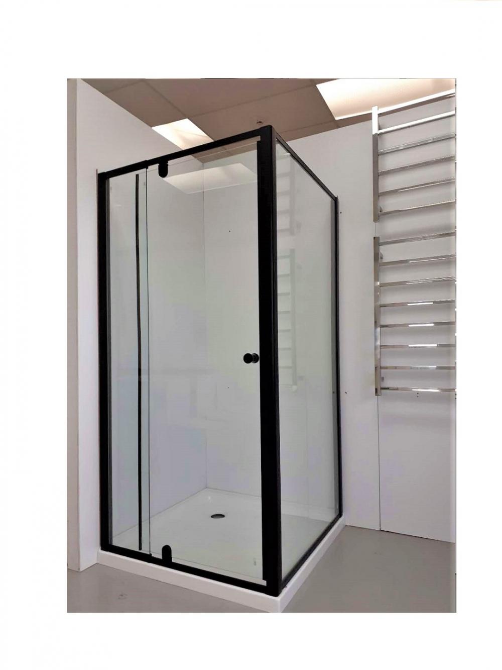 1000mm 2 Side Walls Square Swing Door Shower Box Black (Round Handle)