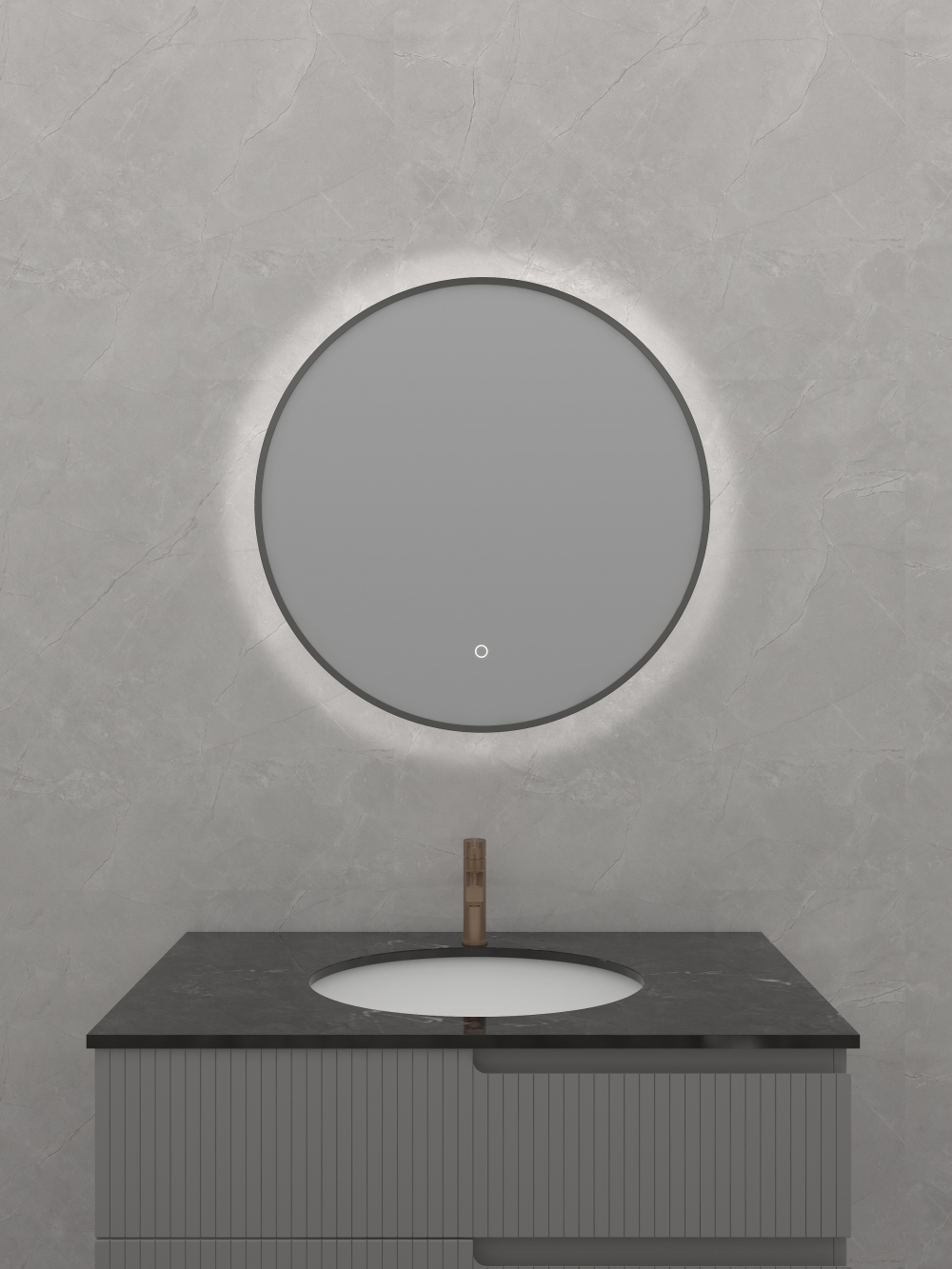 Φ700mm Black Aluminum Framed LED Mirror