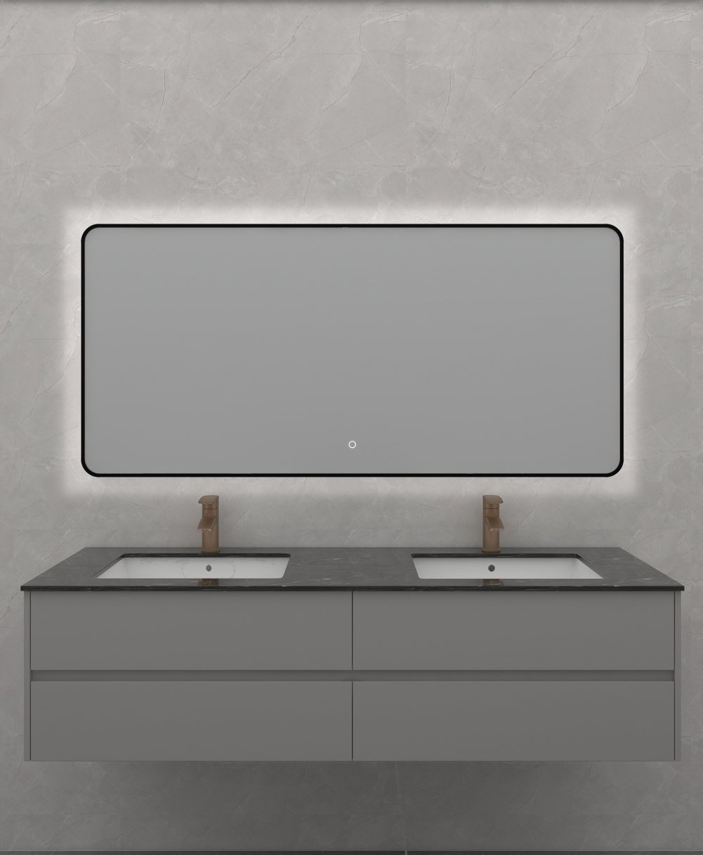 1500*800mm Black Aluminum Framed LED Mirror