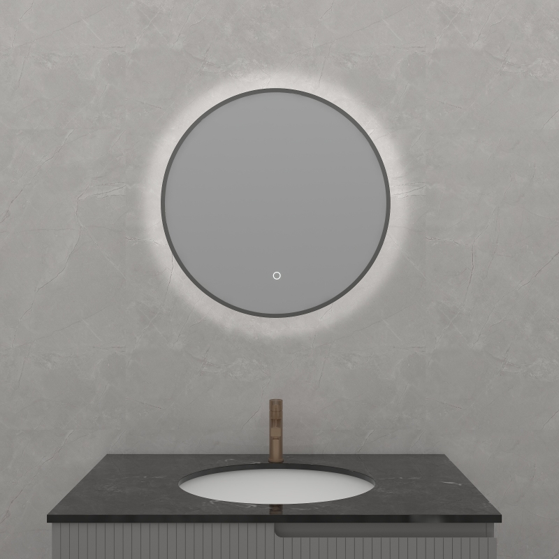 Φ600mm Black Aluminum Framed LED Mirror