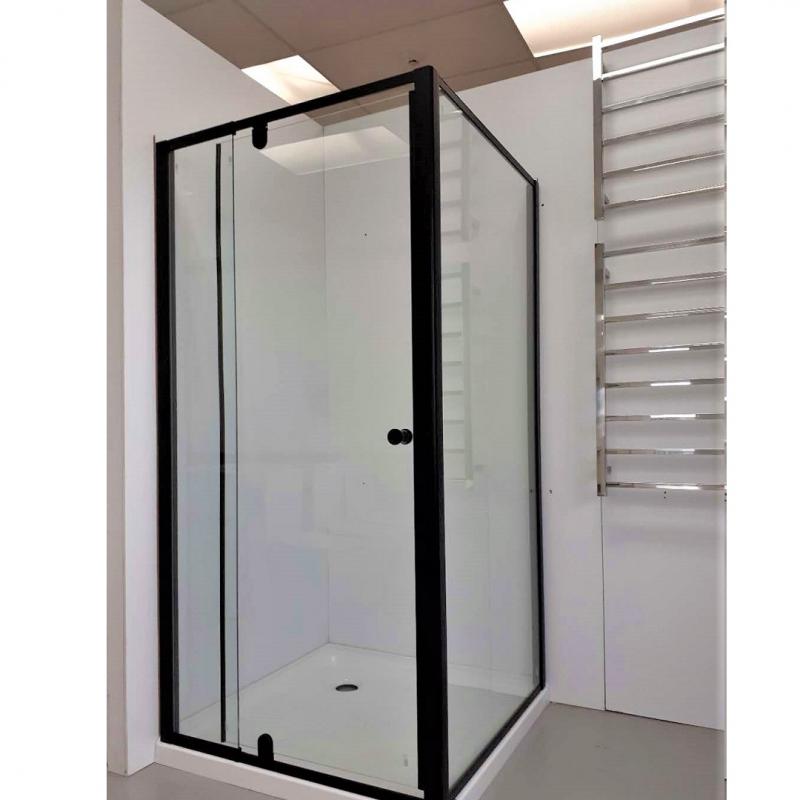 900mm 2 Side Walls Square Swing Door Shower Box Black (Round Handle)