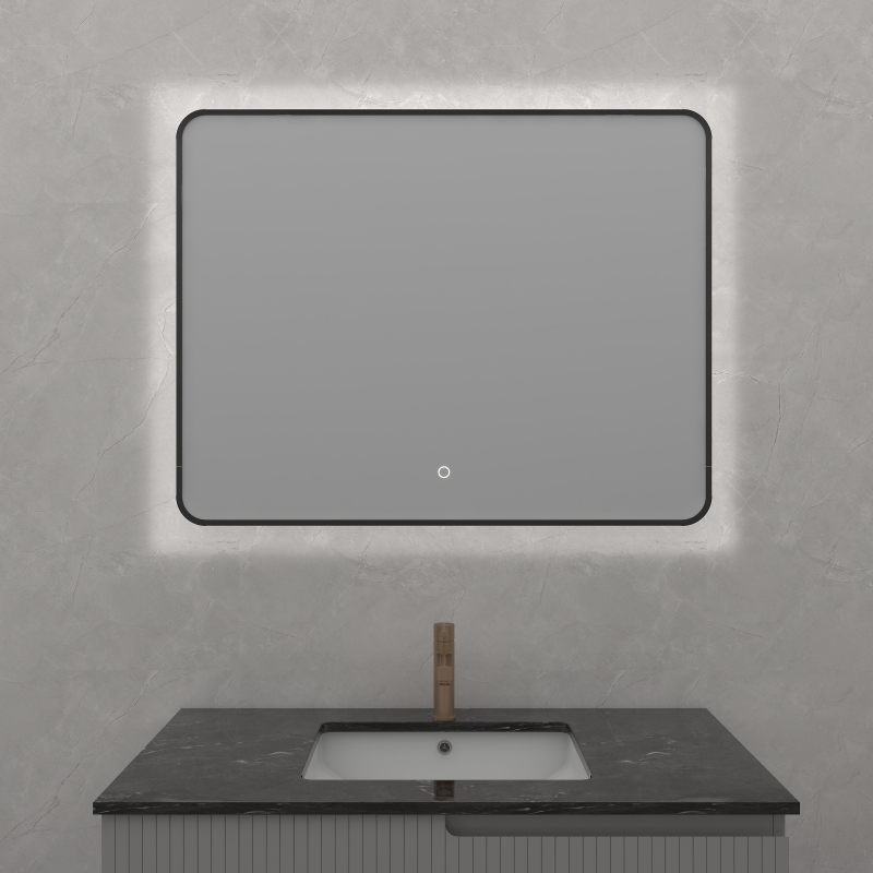 900*700mm Black Aluminum Framed LED Mirror