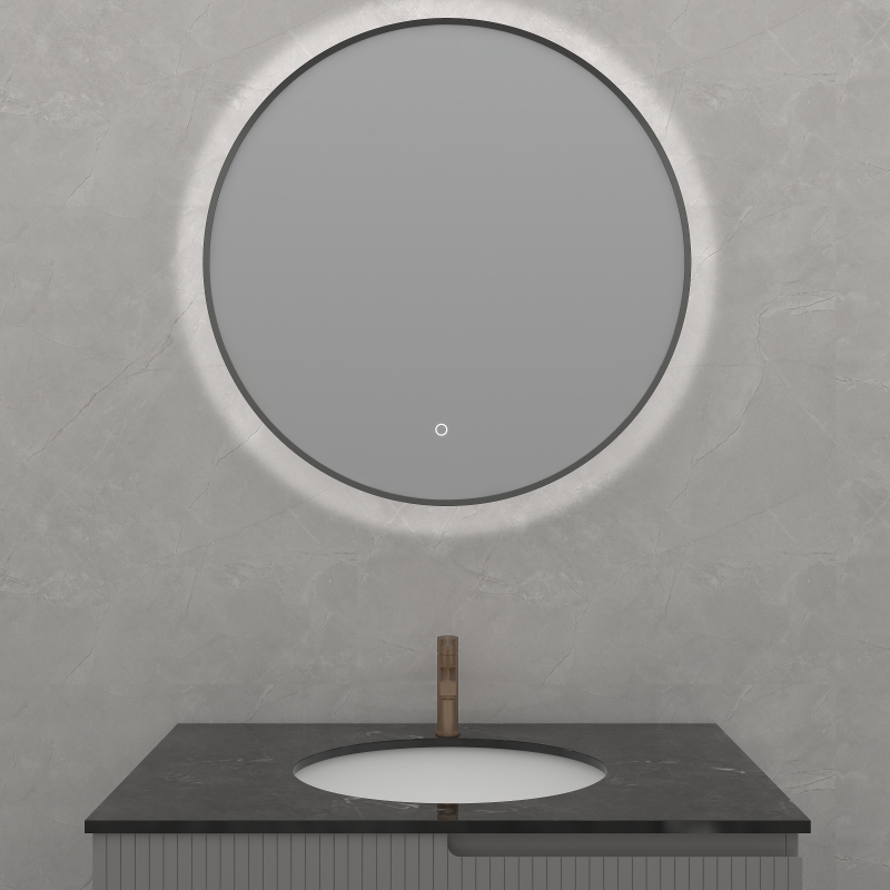 Φ800mm Black Aluminum Framed LED Mirror