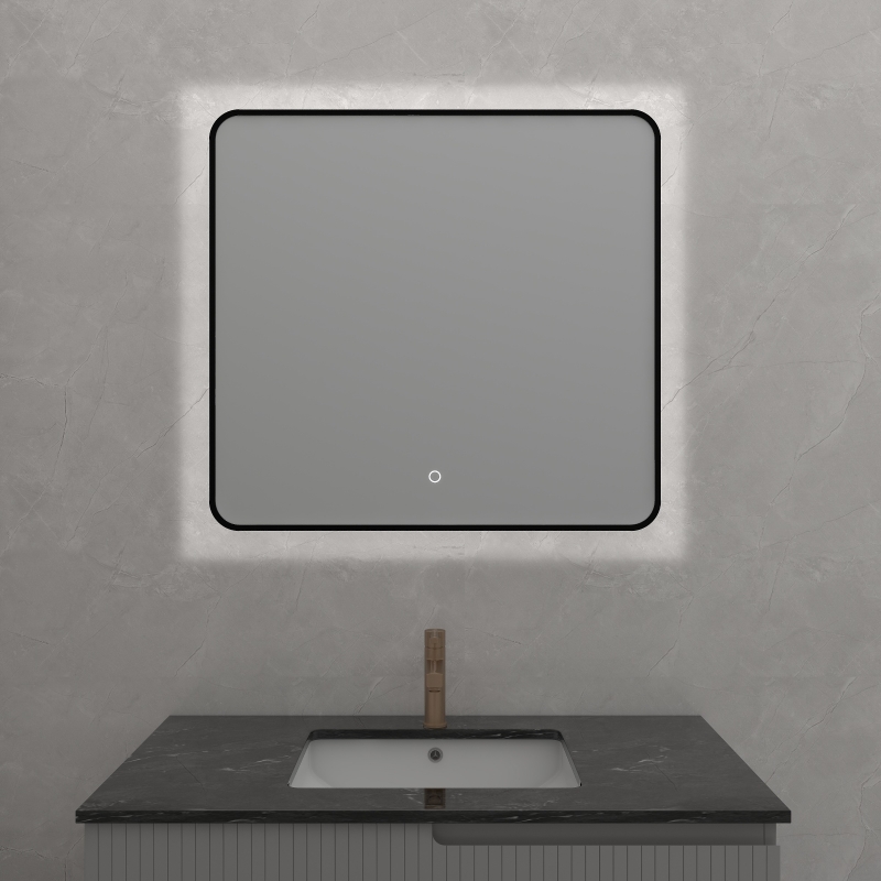 750*700mm Black Aluminum Framed LED Mirror