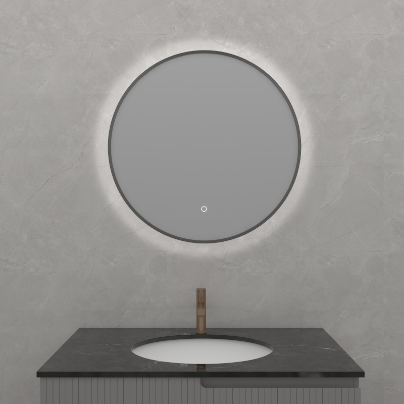 Φ700mm Black Aluminum Framed LED Mirror