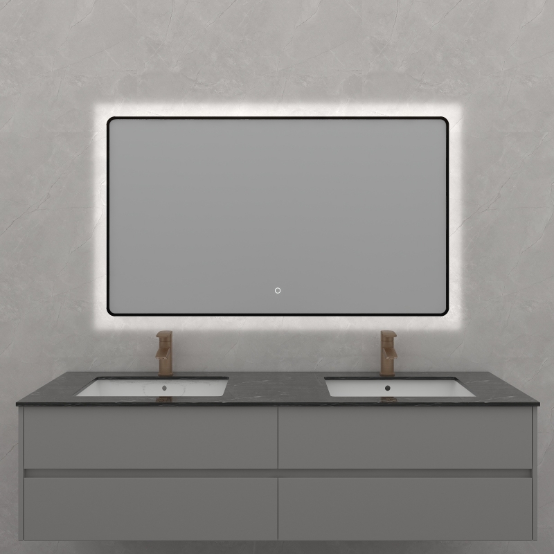 1200*700mm Black Aluminum Framed LED Mirror