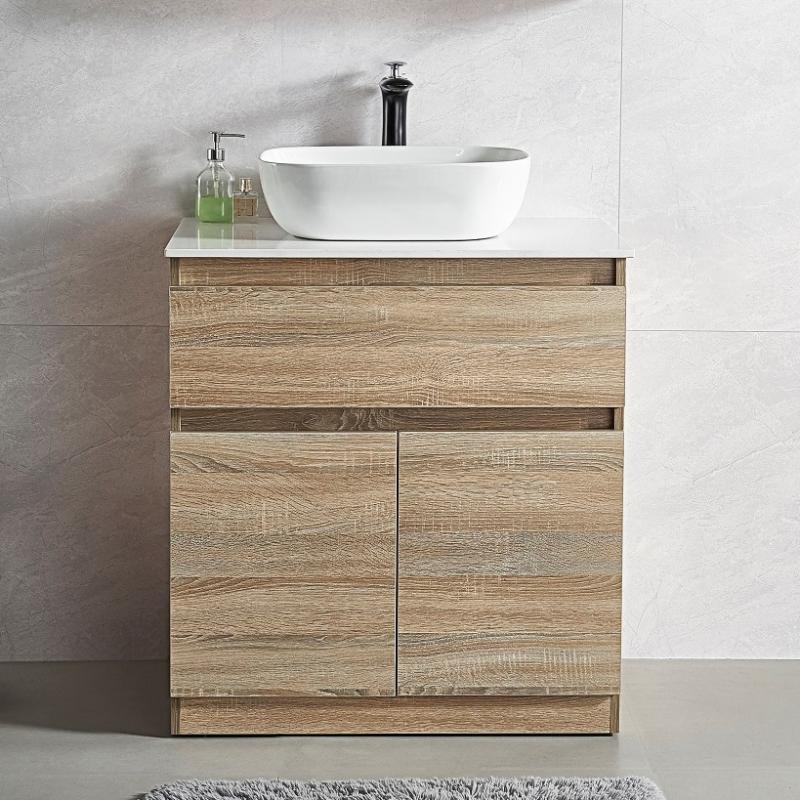 MY-70049-W75-Y02-78108- VANITY Original Oak Free Standing  750mm Vanity with White Marble Slab / Counter Top