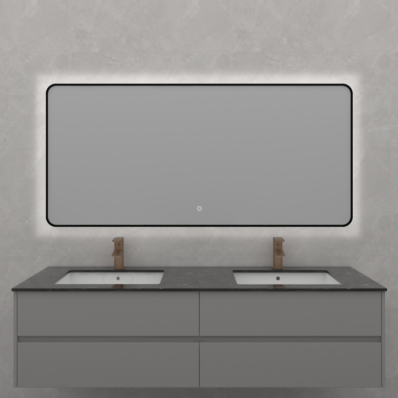 1500*800mm Black Aluminum Framed LED Mirror